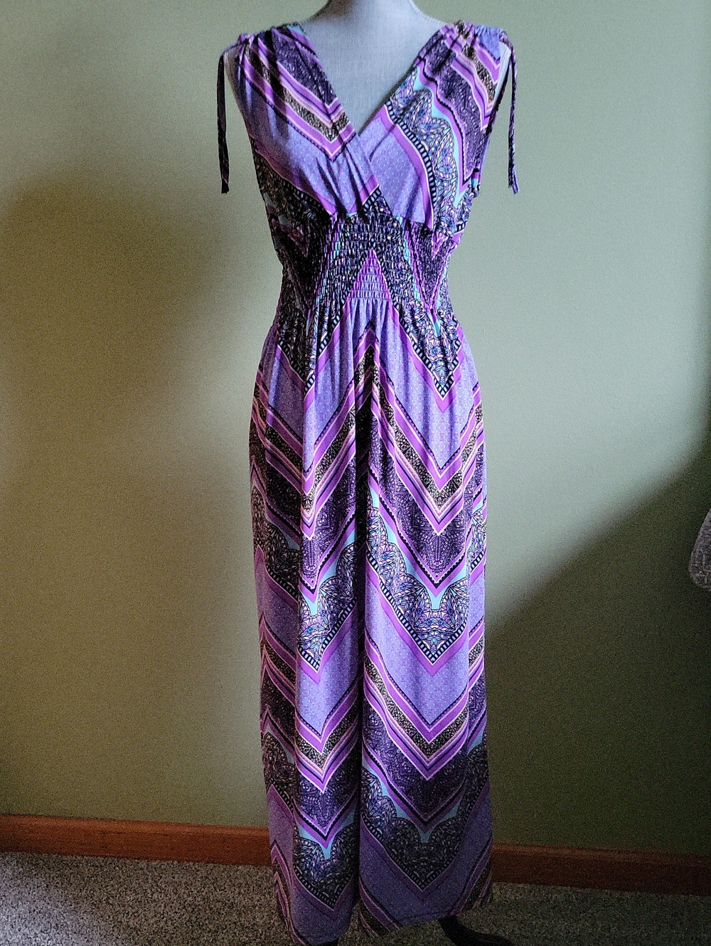 Jon & Anna Purple Chevron Maxi Dress with Tie Shoulders